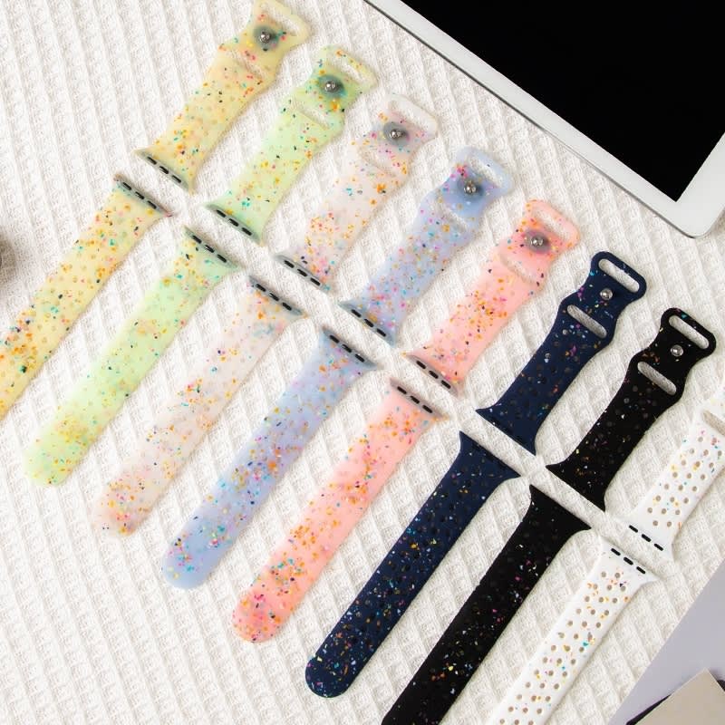 For Apple Watch Series 3 38mm Jelly Color Dots Liquid Silicone Watch Band(White)