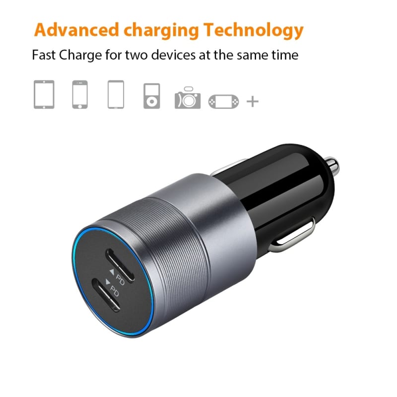 Dual PD 3.0 40W USB-C / Type-C Car Charger with 1m USB-C / Type-C to 8 Pin Data Cable(Black)
