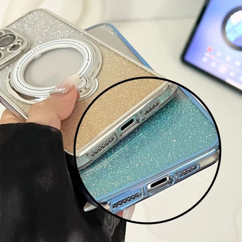 For iPhone 14 Pro Rotation MagSafe Holder Gradient Glitter TPU Phone Case(Cangling)