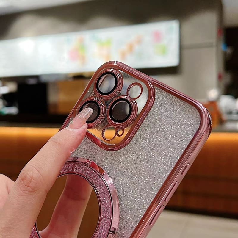 For iPhone  11 Plated Mirror Holder Gradient Glitter Magsafe Phone Case(Gray)