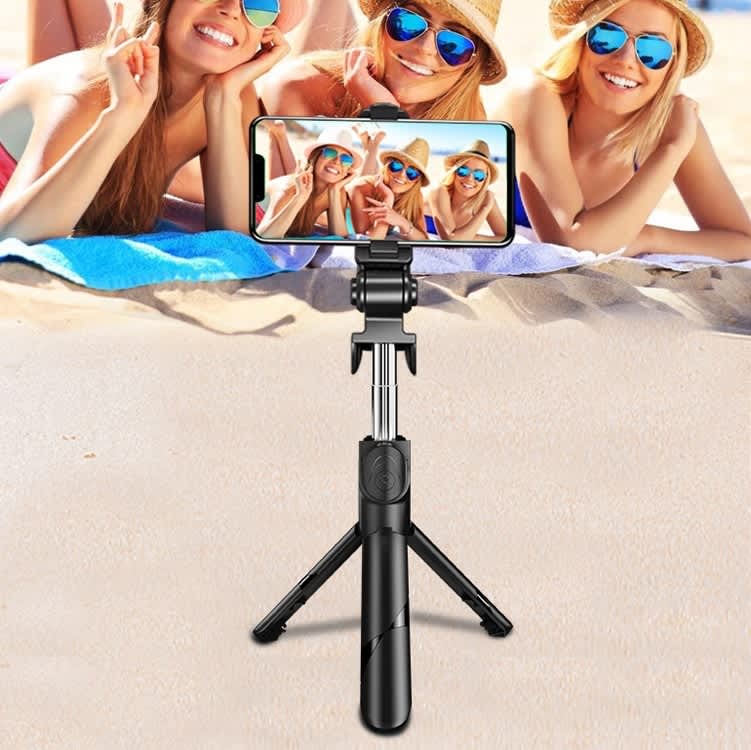 No Bluetooth Black XT02 360-Degree Rotating Multi-Function Retractable Mobile Phone Selfie Stick To