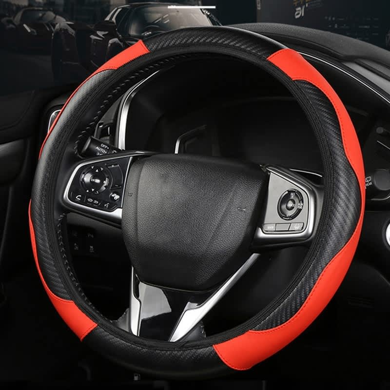 39cm Carbon Fiber Elastic Leather Without Inner Ring Car Steering Wheel Cover, Color: Purple