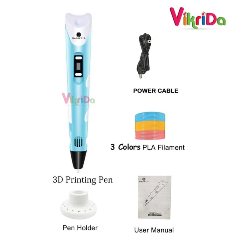 Combo Set Of 3D Pen, Lcd Display With 10 Pcs 5 Metre +3 Pcs 5 Metre Different Color Of Pla Filament