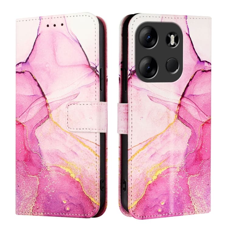 For Tecno Pop 7 / Pop 7 Pro PT003 Marble Pattern Flip Leather Phone Case(Pink Purple Gold)