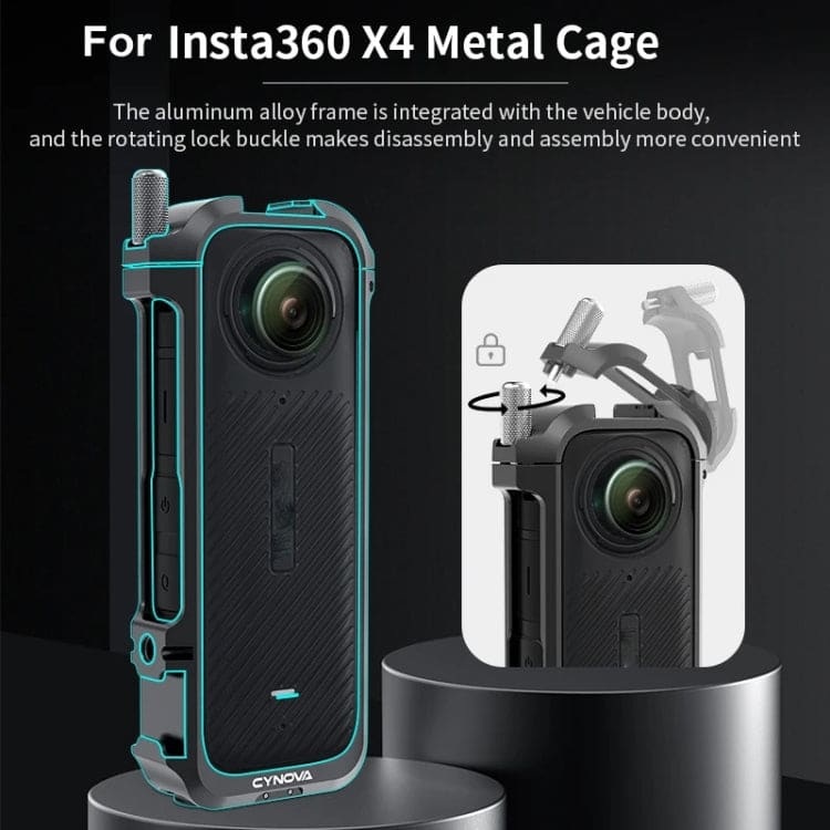 For Insta360 X4 CYNOVA Metal Rabbit Cage + Lens Cover Set Protective Accessories(Black)