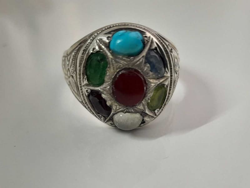 Handmade Muslim Persian 925 Silver ring with multiple stones. 22 mmDiameter