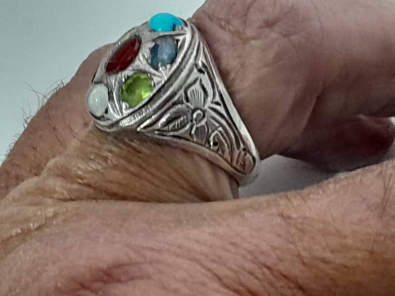 Handmade Muslim Persian 925 Silver ring with multiple stones. 22 mmDiameter
