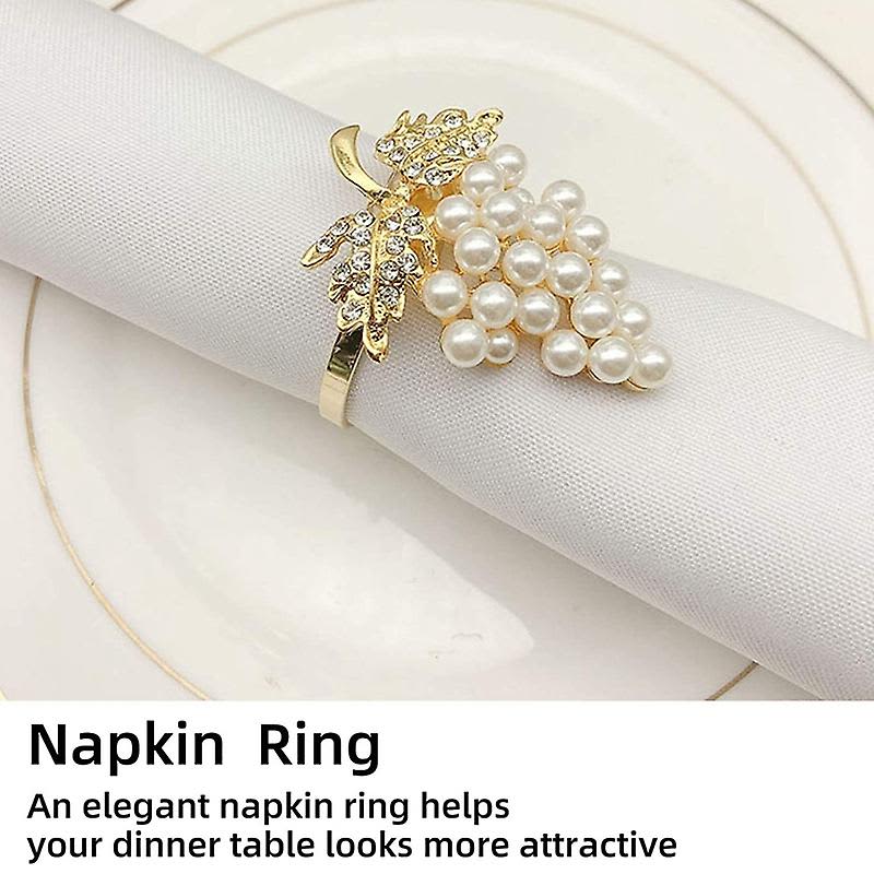 Grapes Napkin Rings Set Of 6, with Imitation Diamond and Pearls Inlay