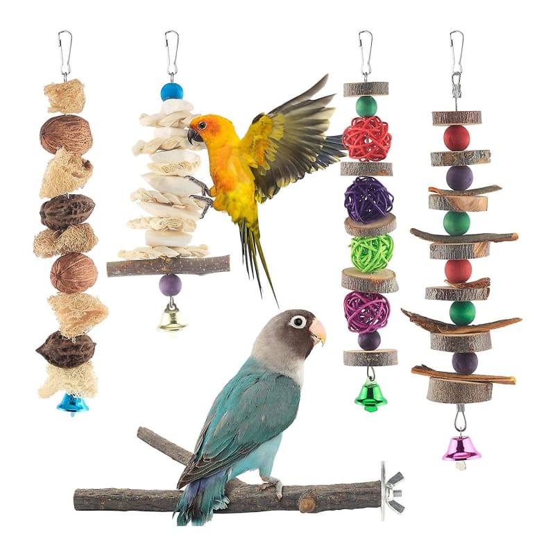 Bird Chew Toys, 5 Packs Parakeet Natural Wood Toys