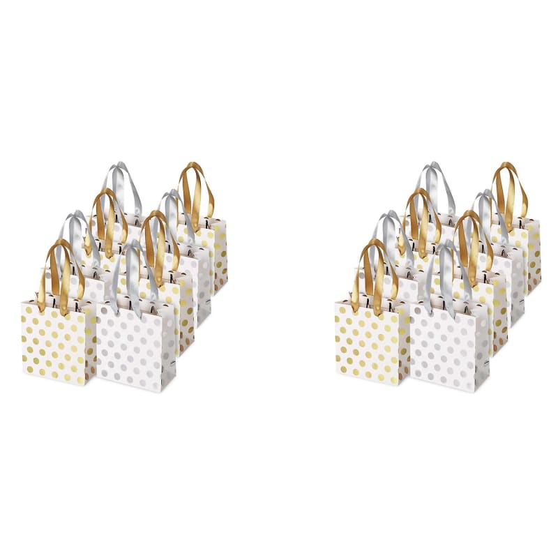 Small Gift Bags with Ribbon Handles(gold Silver Metallic 8 Pack)
