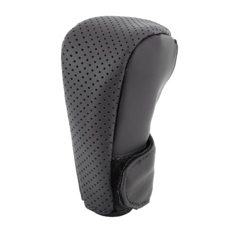Universal Nonslip Breathable Genuine Leather Car Gear Shift Knob Cover(Black)