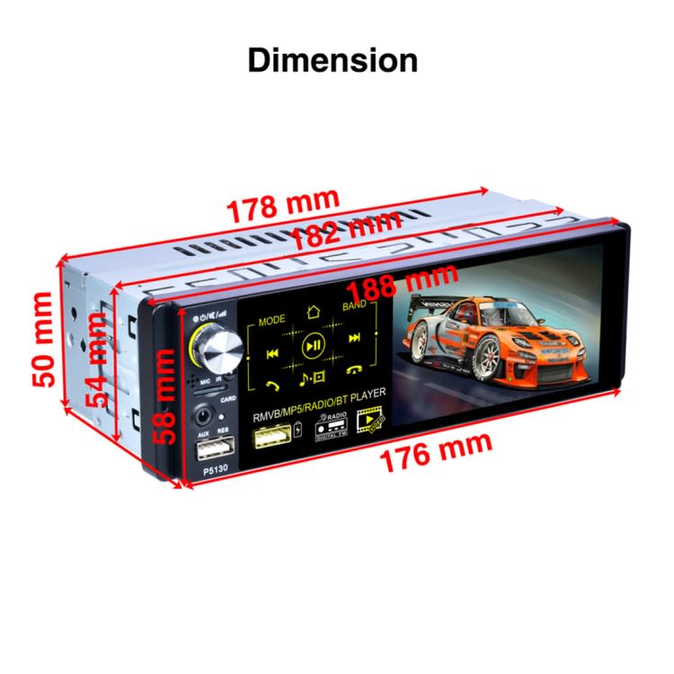P5130 HD 1 Din 4.1 inch Car Radio Receiver MP5 Player, Support FM & AM & Bluetooth & TF Card, with