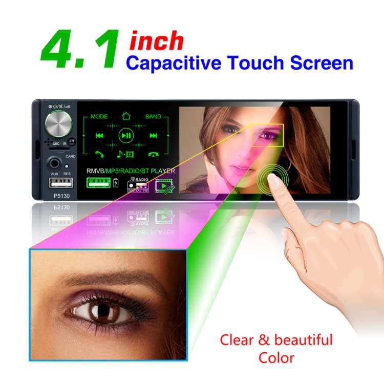 P5130 HD 1 Din 4.1 inch Car Radio Receiver MP5 Player, Support FM & AM & Bluetooth & TF Card, with