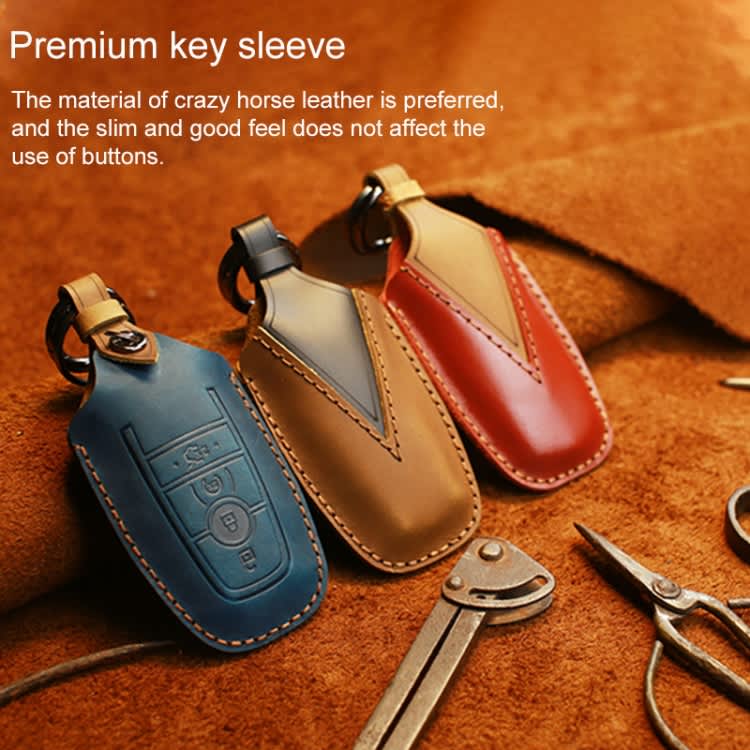 For Ford Car Cowhide Leather Key Protective Cover Key Case, Three Keys Version (Brown)