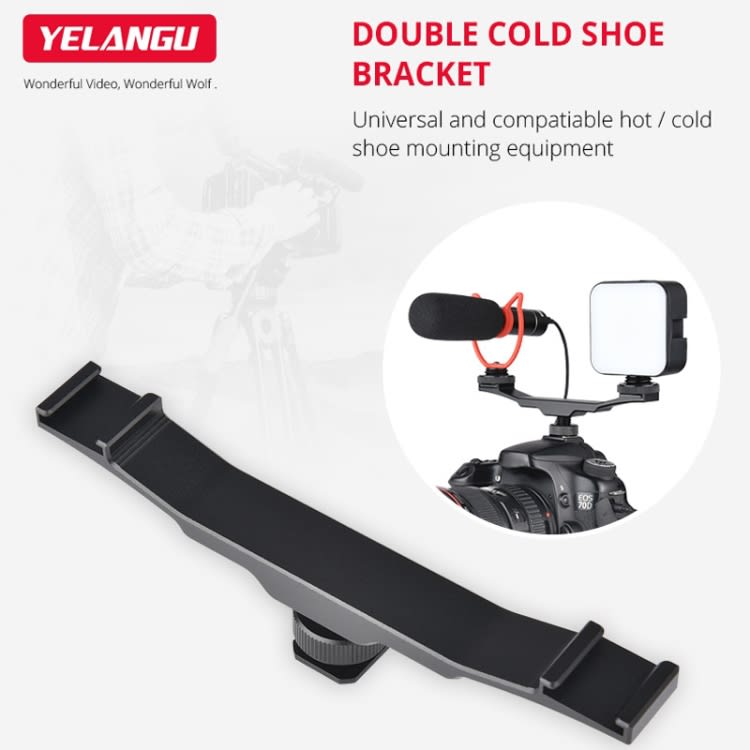 YELANGU YLG0702A Dual Cold Hot Shoe Mount Adapter Aluminum Alloy Extension Bracket (Black)