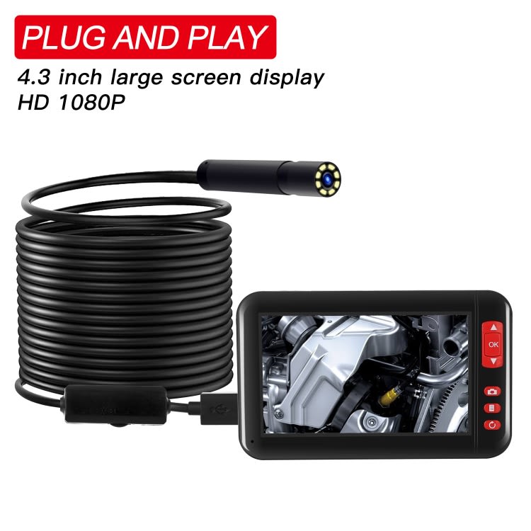P20 4.3 Inch Screen Display HD1080P Inspection Endoscope with 8 LEDs, Length: 5m, Lens Diameter: 8mm