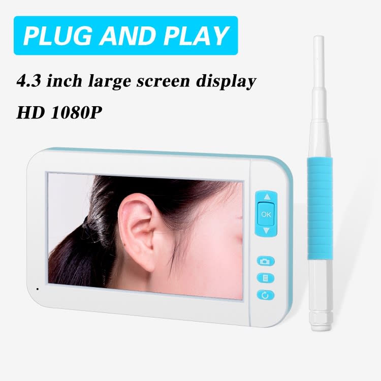 C01 4.3 Inch Screen Display HD1080P Visual Earspoon Endoscope with 6 LEDs, Diameter:3.9mm