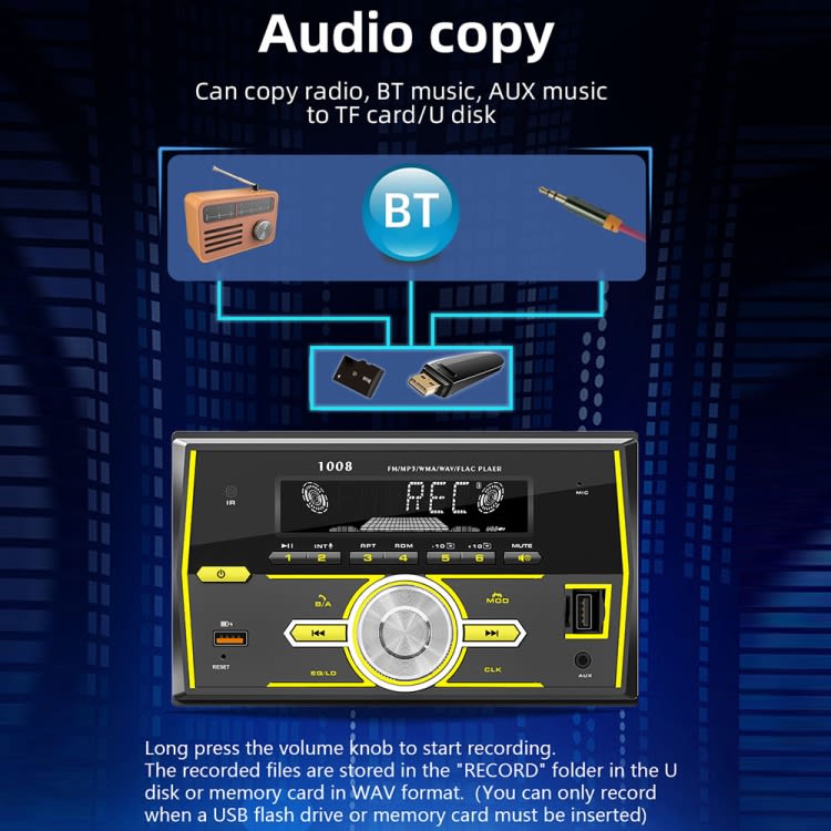 7 Colors Lighting 2 Din Car Radio Bluetooth USB MP3 Player