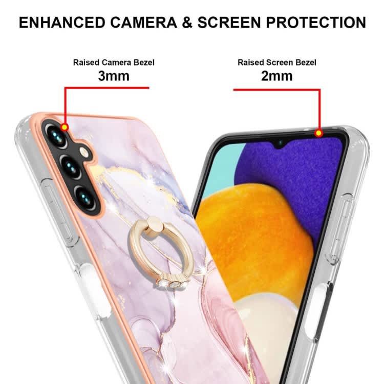 For Samsung Galaxy A55 Electroplating Marble IMD TPU Phone Case with Ring Holder(Rose Gold 005)