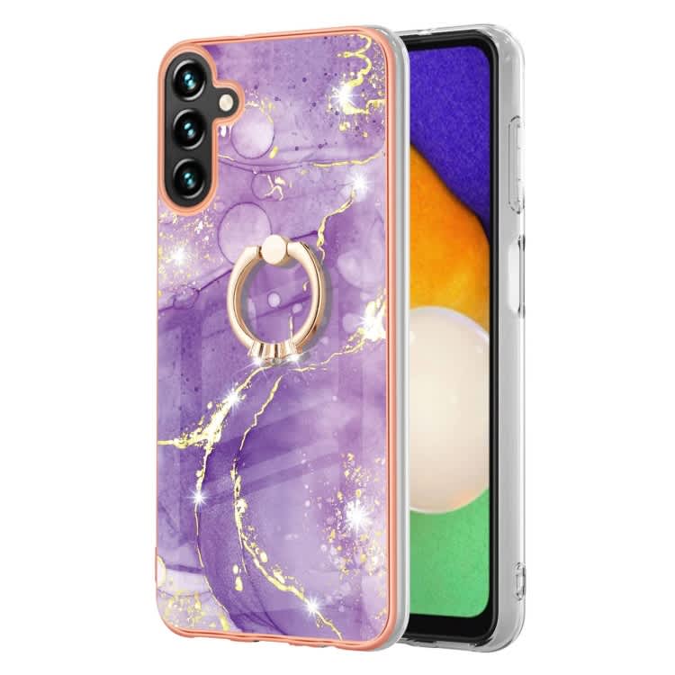 For Samsung Galaxy A55 Electroplating Marble IMD TPU Phone Case with Ring Holder(Purple 002)