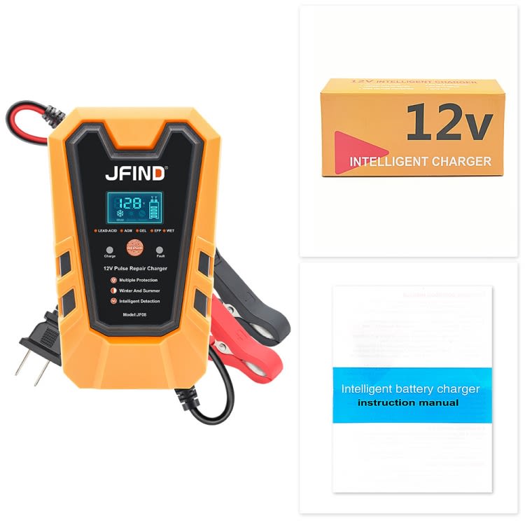 JFIND JF08 12V Mini Car Battery Charger Battery Restoration Instrument(EU Plug Orange)