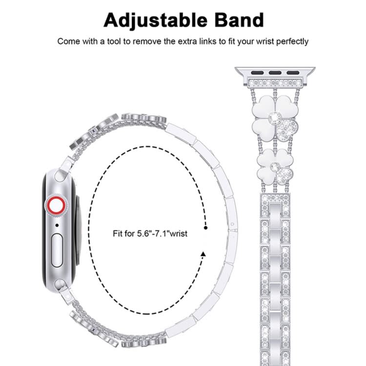 For Apple Watch SE 2023 40mm Petal Metal Diamond Watch Band(Sliver+White)