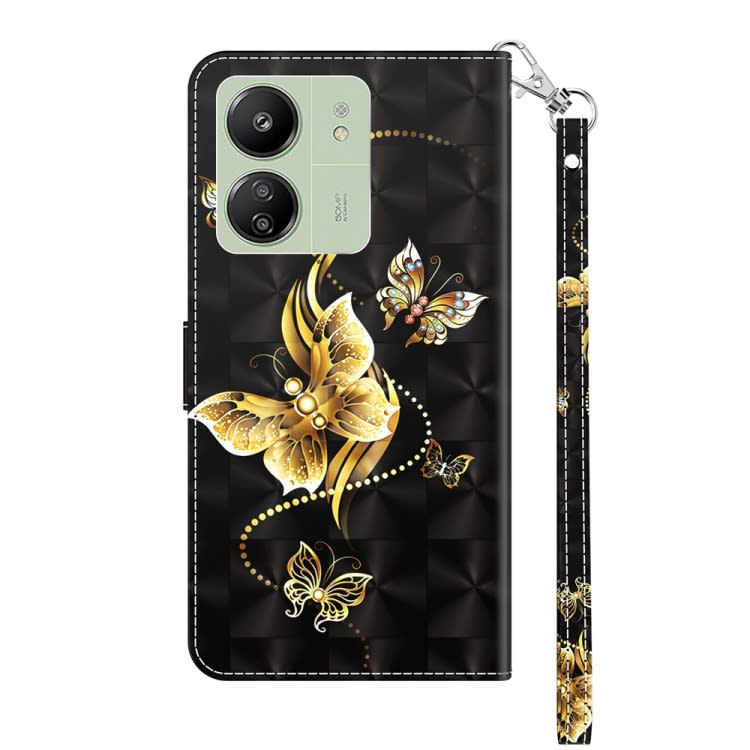 For Xiaomi Redmi 13C 3D Painted Pattern Leather Phone Case(Golden Butterfly)