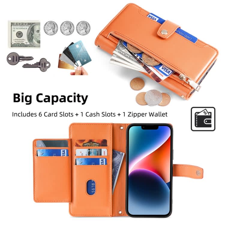 For Samsung Galaxy M33 5G Sheep Texture Cross-body Zipper Wallet Leather Phone Case(Orange)