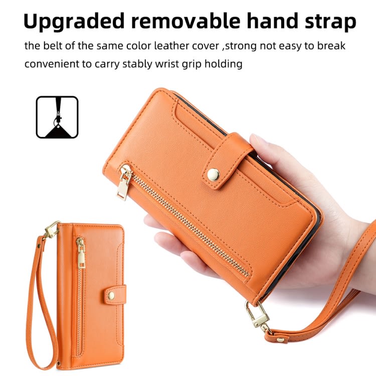 For Samsung Galaxy M33 5G Sheep Texture Cross-body Zipper Wallet Leather Phone Case(Orange)