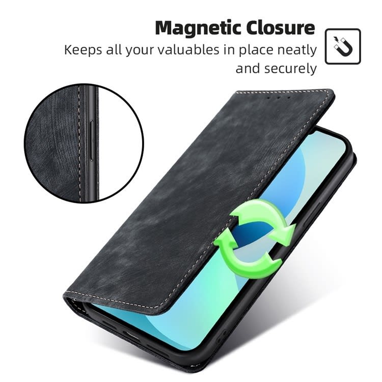 For Xiaomi Redmi Turbo 3 5G RFID Anti-theft Brush Magnetic Leather Phone Case(Black)