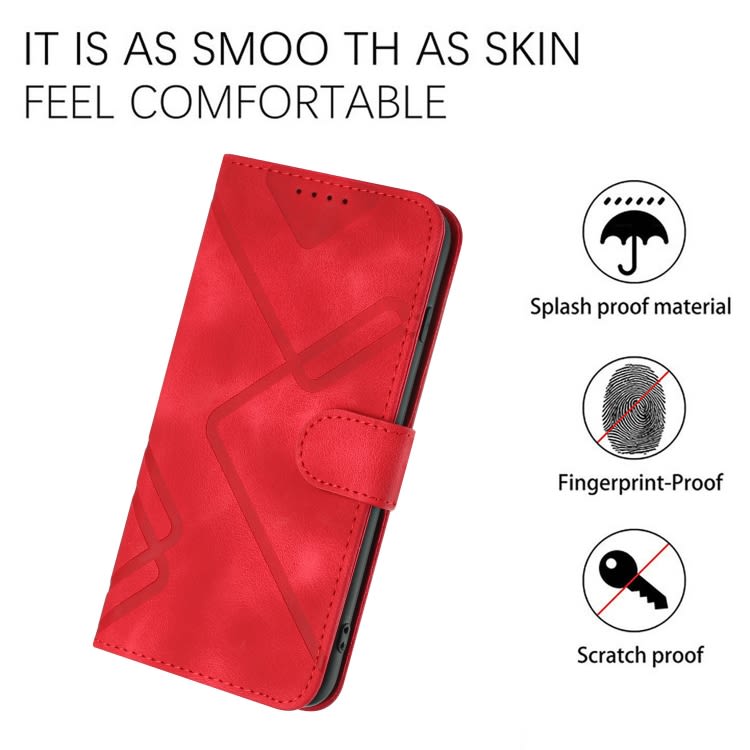 For Xiaomi 14 Pro Line Pattern Skin Feel Leather Phone Case(Red)