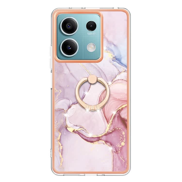 For Xiaomi Redmi Note 13 5G Global Electroplating Marble IMD TPU Phone Case with Ring Holder(Rose G