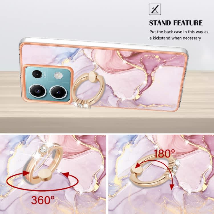 For Xiaomi Redmi Note 13 5G Global Electroplating Marble IMD TPU Phone Case with Ring Holder(Rose G