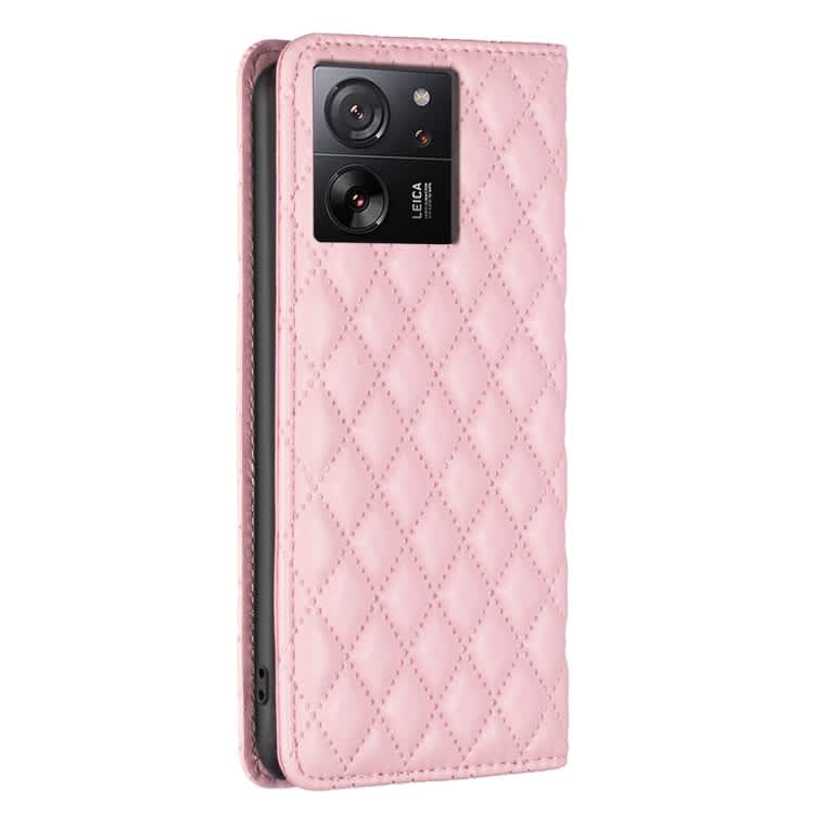 For Xiaomi 13T / 13T Pro / Redmi K60 Ultra Diamond Lattice Magnetic Leather Flip Phone Case(Pink)