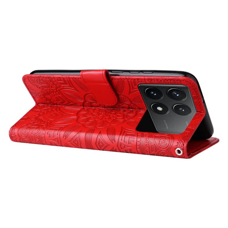 For Xiaomi Redmi K70E Embossed Sunflower Leather Phone Case(Red)