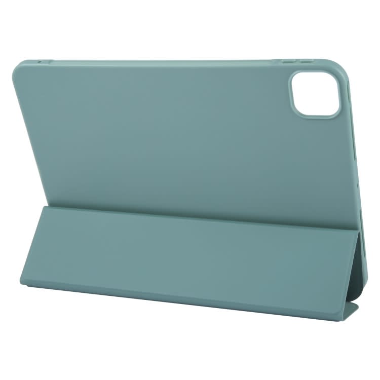 For iPad Pro 11 2024 GEBEI 3-folding Holder Shockproof Flip Leather Tablet Case(Dark Green)