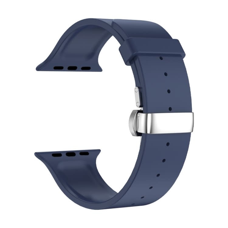 Metal Butterfly Buckle Silicone Watch Band For Apple Watch 9 41mm(Blue)