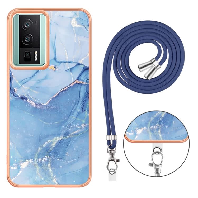 For Xiaomi Poco F5 Pro 5G / Redmi K60 Electroplating Marble Dual-side IMD Phone Case with Lanyard(B
