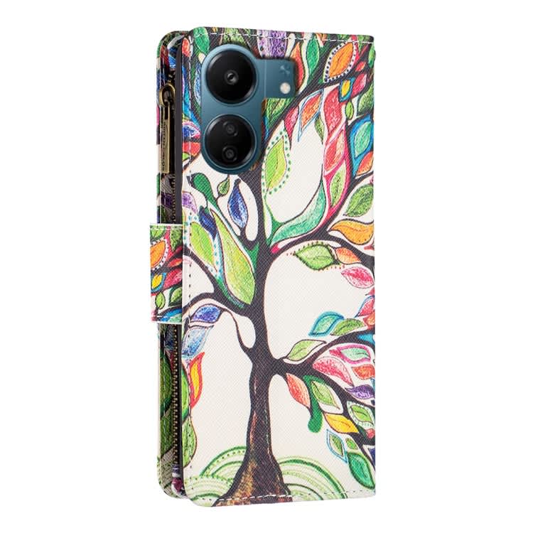 For Xiaomi Redmi 13C Colored Drawing Pattern Zipper Leather Phone Case(Big Tree)