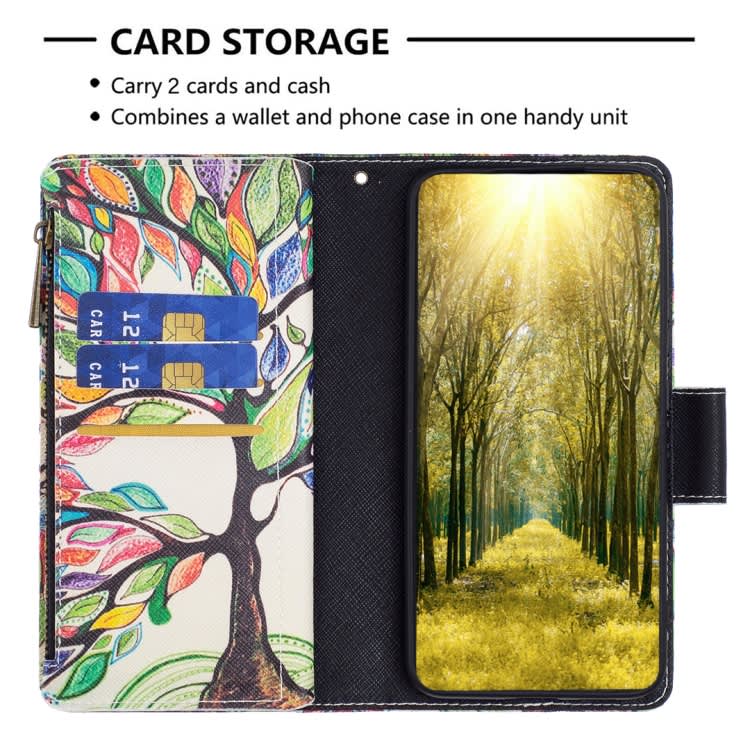 For Xiaomi Redmi 13C Colored Drawing Pattern Zipper Leather Phone Case(Big Tree)