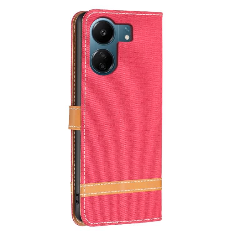 For Xiaomi Redmi 13C Color Block Denim Texture Leather Phone Case(Red)