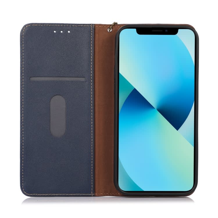 For iPhone 16 Plus KHAZNEH Nappa Top Layer Cowhide Leather Phone Case(Blue)