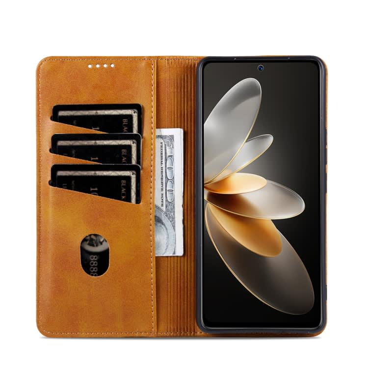 For Xiaomi Redmi K70/K70 Pro AZNS Magnetic Calf Texture Flip Leather Phone Case(Light Brown)