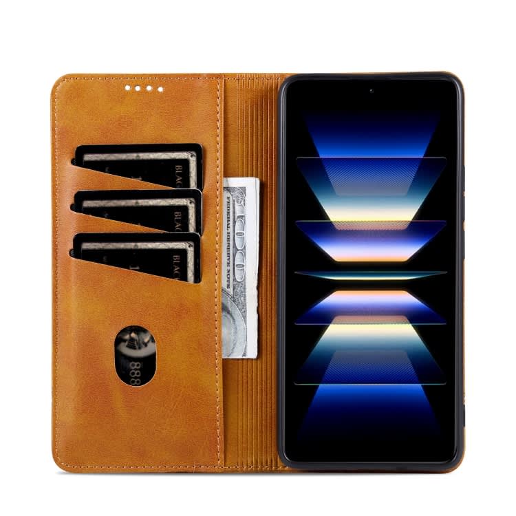 For Xiaomi Redmi Note 13 Pro 4G AZNS Magnetic Calf Texture Flip Leather Phone Case(Light Brown)