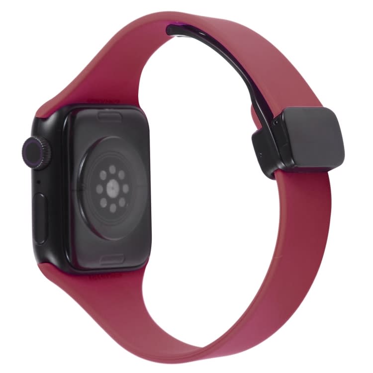 For Apple Watch SE 2023 44mm Magnetic Buckle Slim Silicone Watch Band(Wine Red)