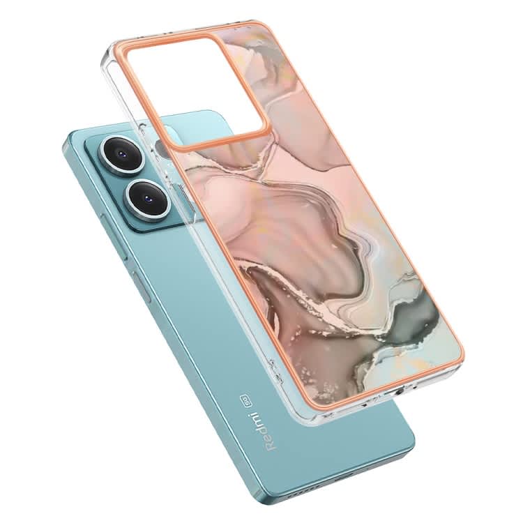 For Xiaomi Redmi Note 13 5G Global Electroplating Marble Dual-side IMD TPU Phone Case(Rose Gold 015
