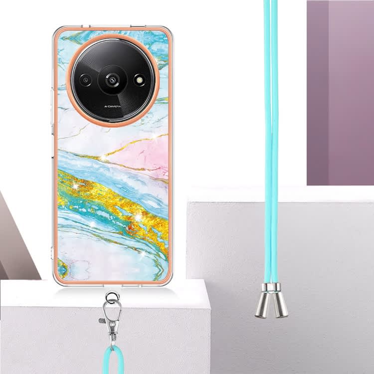 For Xiaomi Redmi A3 Electroplating Marble Dual-side IMD Phone Case with Lanyard(Green 004)