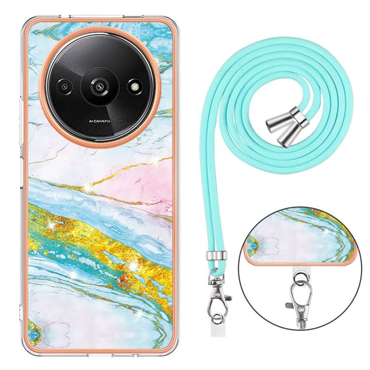 For Xiaomi Redmi A3 Electroplating Marble Dual-side IMD Phone Case with Lanyard(Green 004)
