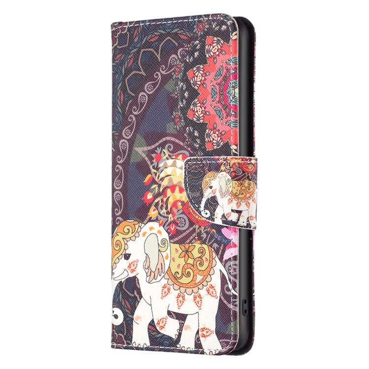 For iPhone 16 Pro Colored Drawing Pattern Flip Leather Phone Case(Flowers Elephant)