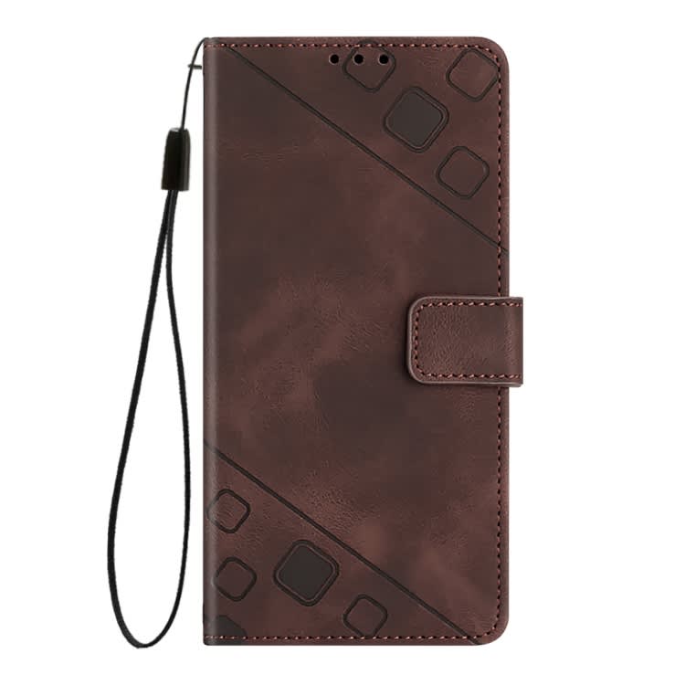 For iPhone 16 Pro Skin-feel Embossed Leather Phone Case(Brown)